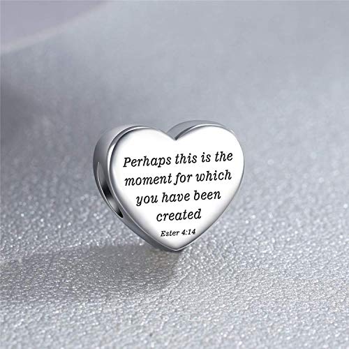 Heart Charm Fit Pandora Charms Bracelet Christian Bible Verse Charm Prayer Faith Religious Charms Gifts for Women - style: Perhaps this is the moment for which you have been created Ester 4:14
