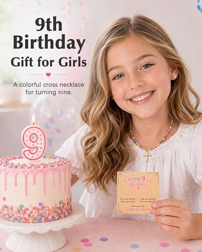 PINKDODO Colorful Bead Cross Necklace Happy 8th 9th 10th Birthday Gifts - style: 9th birthday