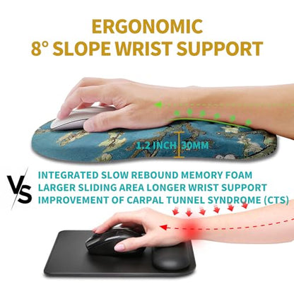 Hokafenle Ergonomic Mouse Pad Wrist Support, Wrist Rest Mousepad for Carpal Tunnel Pain Relief with Integrated Memory Foam Slope Massage Bulge (11.8x7.9 inch,Apricot Flower - color: KM14-Apricot Flower