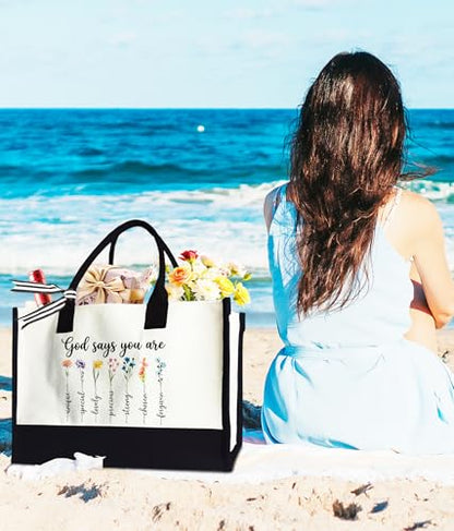Aesthetic Canvas Tote Bag for Women Girls, Large Tote Bag for Friends Colleagues Leader Manager, 17 x 11.8 x 7 inches - color: God