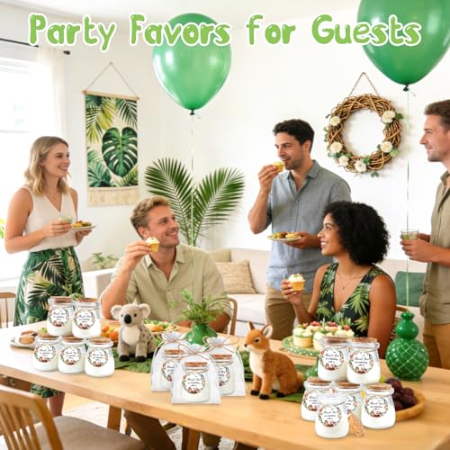 24Pcs Baby Shower Candle Jungle Party Favors Lavender Scented Glass Jars Wax Candle Bulk with Thank You Cards Organza Bags for Guests Boy Girl Birthday Gender Reveal Gift Souvenirs (Jungle, 24) - style: Jungle