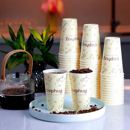 16oz Disposable Coffee Cups with Lids, Kraft Sleeves & Straws, 100 Pack Black Paper Hot Drink Cups - color: Yellow, size: 16oz-100Pack