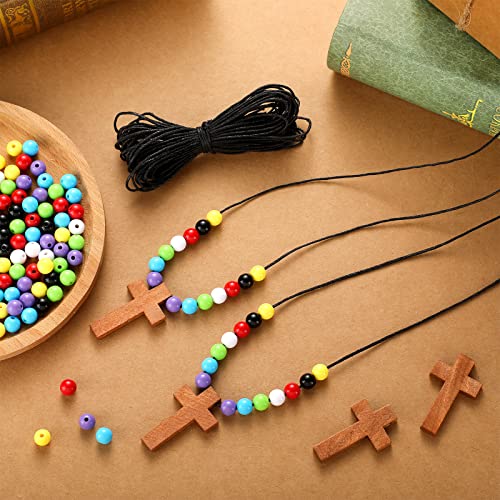 Kathfly 261 Pcs Wood Cross Necklace, Sunday School Crafts for Kids, Brown - color: Brown