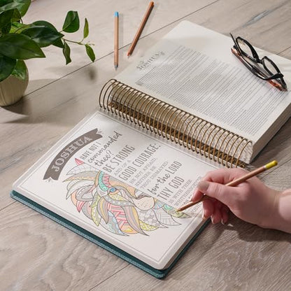 KJV Holy Bible, My Creative Bible - Illustrators Edition, King James Version, Journaling Space, Spiral Bound Hardcover Debossed Vegan Leather, Teal Blue