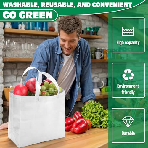 Windyun Reusable Grocery Bags Non Woven with Handles - color: White