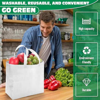 Windyun Reusable Grocery Bags Non Woven with Handles - color: White
