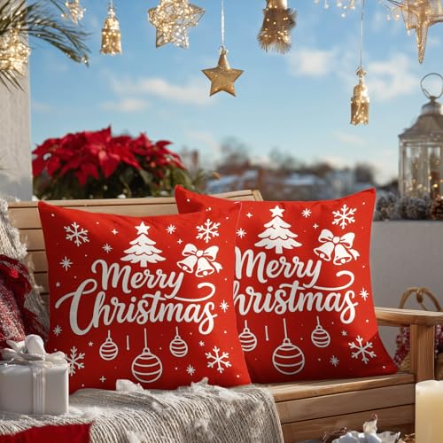 HOMETITUTE Set of 2 Merry Christmas Throw Pillow Covers 18x18 Inch - color: Christmas Throw Pillow Covers #05