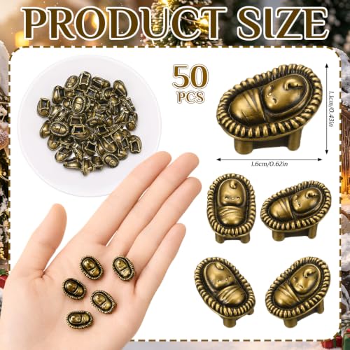 Civaner 50 Pcs Mini Brass Color Jesus in The Manger Figurines - style: Jesus in Manger