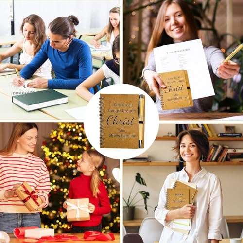 BFXFUTU 60pcs/30Bulk Christian Gift Spiral Notebooks with Bible Bamboo Pen Prayer Journal for School Office Believers Staff Inspirational Diary Mini Notepad Gift Inspirational Thank You Set (60) (60)