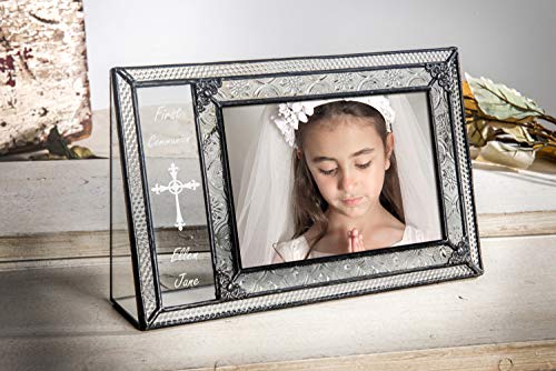 J Devlin Glass Art 4x6 Personalized First Communion Picture Frame — Clear Vintage Glass, Engraved Name & Date, Keepsake Gift for Girl or Boy