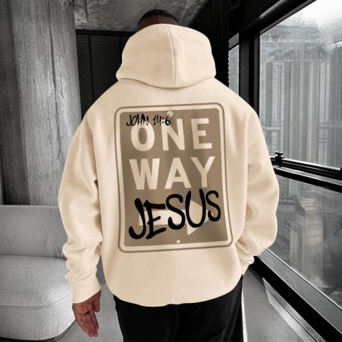 BeWithYou Christian Jesus Hoodies for Men Religious Faith God Sweatshirt Inspirational Bible Verse Graphic Hoodie Pullover - color: Apricot, size: X-Large
