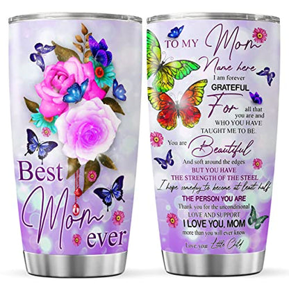 CUBICER Personalized Coffee Tumbler Flowers Custom Name Travel Mug Mother Gifts For Mom Women Stainless Steel Cup Butterflies Insulated Tumblers Inspirational Sayings On Birthday - color: Floral Theme