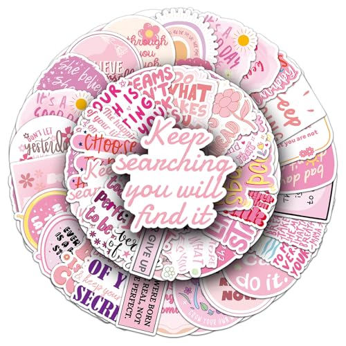 50PCS Pink Motivational Stickers for Girl, Waterproof Inspirational Positive Affirmation Vinyl Decals, Aesthetic Preppy Quote Stickers for Water Bottle, Laptop, Scrapbook, Skateboard, Guitar, Phone - color: Pink Motivational Stickers-1