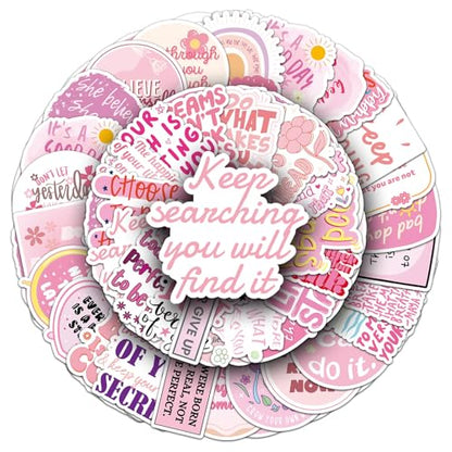 50PCS Pink Motivational Stickers for Girl, Waterproof Inspirational Positive Affirmation Vinyl Decals, Aesthetic Preppy Quote Stickers for Water Bottle, Laptop, Scrapbook, Skateboard, Guitar, Phone - color: Pink Motivational Stickers-1