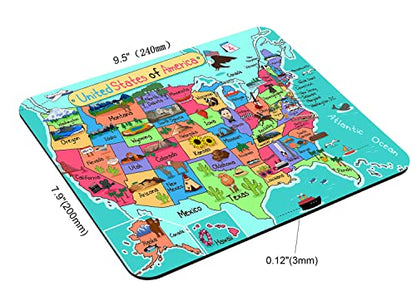 Map of The United States Mouse Pad, Cartoon Fun Facts Geography USA Map Mouse Pad Mouse Mat Square Mouse Pad Non Slip Rubber Base MousePads for Office Laptop, 9.5"x7.9"x0.12" Inch - color: TSP150