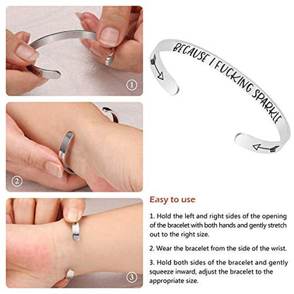 Fesciory Inspirational Bracelets for Women, Stainless Steel Cuff Bangle - color: Silver-22