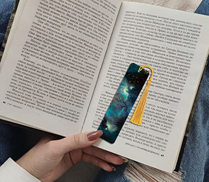 WIRESTER Set of 2 Metal Bookmarks with Light Gold Tassel for Students, Reader, Teachers, Book Lovers - Blue Sky Galaxy Nebula, Purple Nebula Galaxy - color: Blue Sky Galaxy Nebula, Purple Nebula Galaxy