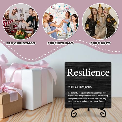 Resilience Wooden Sign Decor, Inspirational Definition Quote Plaque, Rustic Wooden Plaque Sign With Iron Stand, Farmhouse Home Office Restroom Desk Shelf Decorations - style: Inspirational