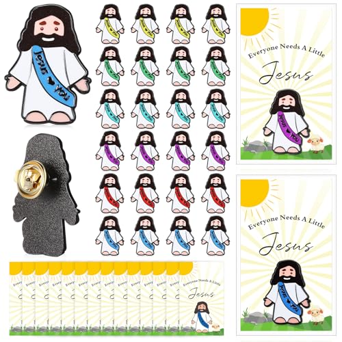 Landical 24 Set Jesus Pins Enamel with Cards,6 Colors + Classic Style - style: 6 Colors + Classic Style