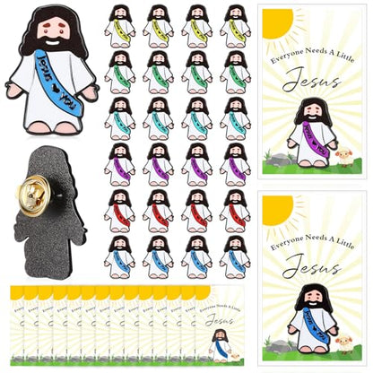Landical 24 Set Jesus Pins Enamel with Cards,6 Colors + Classic Style - style: 6 Colors + Classic Style