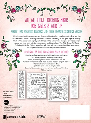 NIV, Beautiful Word Coloring Bible for Girls, Leathersoft over Board, Teal: Hundreds of Verses to Color