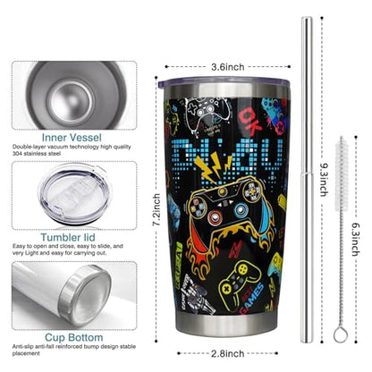 Gamer Gifts For Men,Gaming Gifts For Men,20 oz Gamer Tumbler With Lid and Straw Stainless Steel Insulated Travel Mug Gamer Coffee Cup - color: Gamer Tumbler