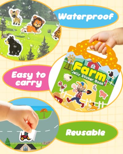Zartores 6 Pack Jelly Reusable Sticker Book, Stickers for Kids