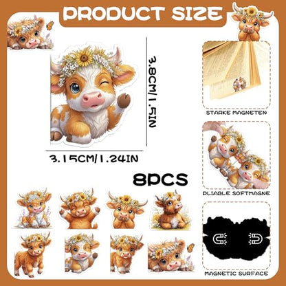 Highland Cow Bookmark Gifts - 8 Pcs Cute Animals Magnetic Bookmarks - style: Highlandd Cow
