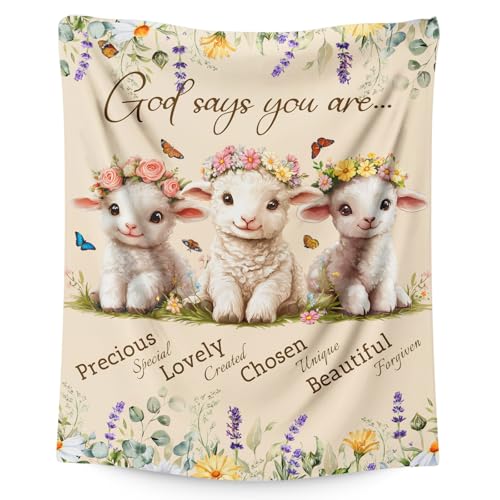 Girls Women Blanket, Christian Throw Blankets with Floral for Mom Daughter Sheep Lovers, 60x80 Inches Cozy Warm God Says You are Throw for Sofa Couch Bedding Home Decor - color: Pure White, size: 80"x60"