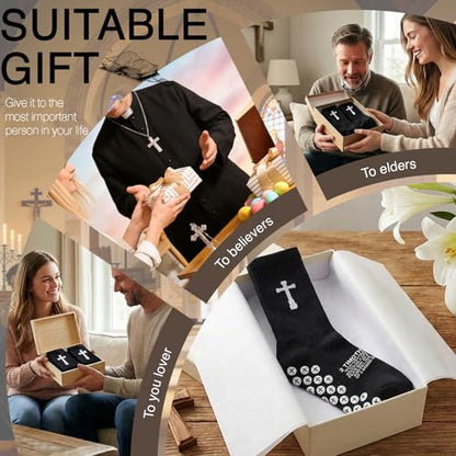 3 Pair Grip Christian Soccer Socks,Easter,Christmas Gift for Men - color: 2 Timothy 1:7 - Black