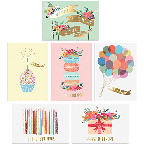 Sweetzer & Orange S&O Gold Foil Bulk Birthday Cards Assortment – 24pc Bulk Happy Day flyers with Envelopes Box Set – Assorted Blank Birthday Cards for Women, Men, and Kids in a Boxed pack