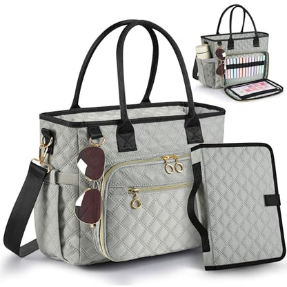 Large Bible Bag with Bible Cover Case for Women Quilted Church Tote Bags for Bible Study, Adjustable Shoulder Strap - color: Gray
