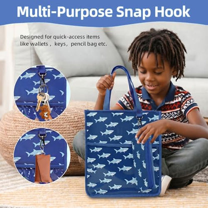 Kids Cute Tote Bags for Boys Girls Ages 4-16,Handbags with Pencil Case, Book Tote Bags with Zipper for School and Playtime (shark) - color: Shark