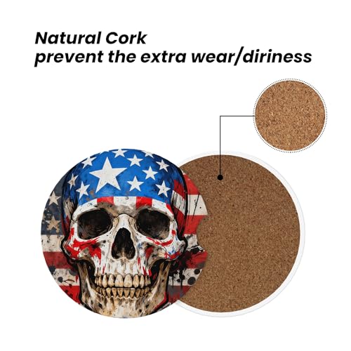 American Flag Skull Car Cup Holder Coasters 2 Pack 2.63" for Women - color: Beige‌