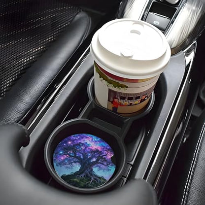 Tree Life Sky Galaxy Car Cup Holder Coasters 2 Pack 2.63" for Women - color: Purple