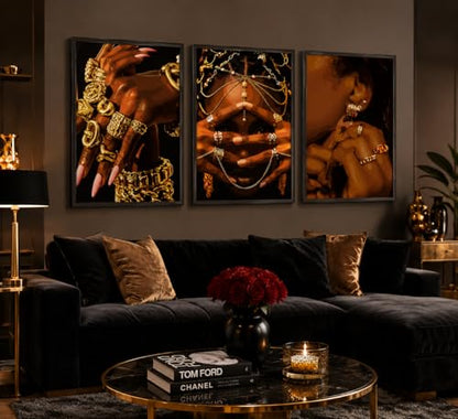 FKRYTYB 3Pcs Fashion Trend African American Wall Art 12x16 in Unframed - color: Black woman, size: 16L"X12W"Poster