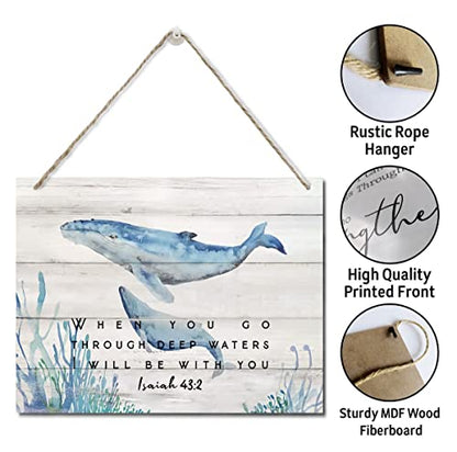 Bible Verse Printed Wood Plaque Sign Wall Hanging, Home Wall Decor When You Go Through Deep Waters I Will Be With You Scripture Rustic Hanging Wall Plaque Wood Signs, Isaiah 43:2 Christian Sign - color: Isaiah 43:2