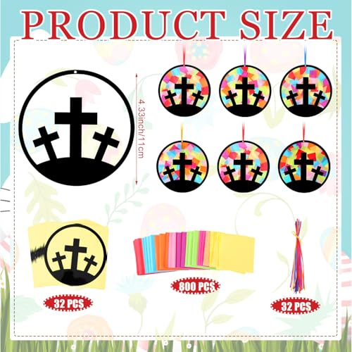 Eersida 32 Pcs Easter B Suncatcher Craft Kit Stained Glass DIY - style: Easter B