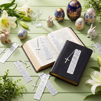 Gueevin 12 Pcs Metal First Communion Gifts 1st Favors Bible Verse Bookmarks with Cross Tassels Christian Religious Bookmarks Bulk with Scripture for Him or Her Book Lover Gift(First Communion) - style: First Communion
