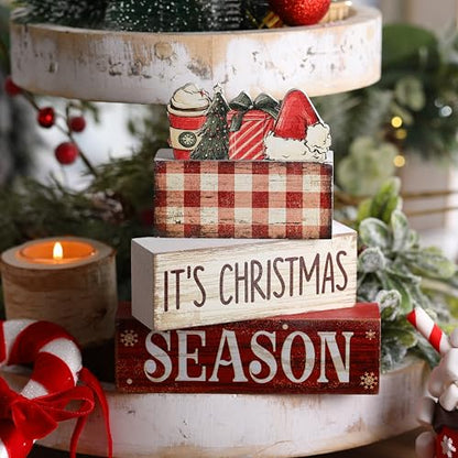 Lineshading 4 Pcs Christmas Table Decoration Wooden Hot Cocoa Santa Hat - style: Christmas
