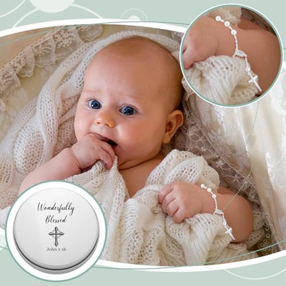 Quelay 24 Set First Communion Favor Baptism Include Catholic Rosary Jewelry Keepsake Boxes Organza Bags for Baptism Christening Memorial Catholic Gifts Recuerdos De Primera Comunion