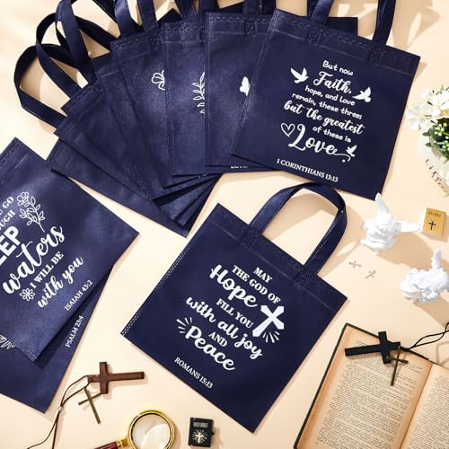 Sweetude 48 Pcs Christian Gift Bags Bulk, Bible Verse Gift Bags for Women - color: Dark Blue, style: Bible