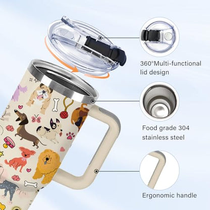 Christian Gifts for Women 40oz Tumbler - Insulated Travel Mug with Handle (Dog 1, 40 Ounces) - color: Dog 1