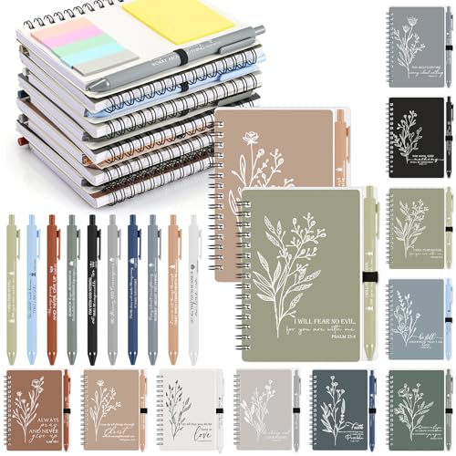 Kosiz 20 Sets Christian Gift Bible Spiral Notebook with Pens, Morandi Color - color: Morandi Color