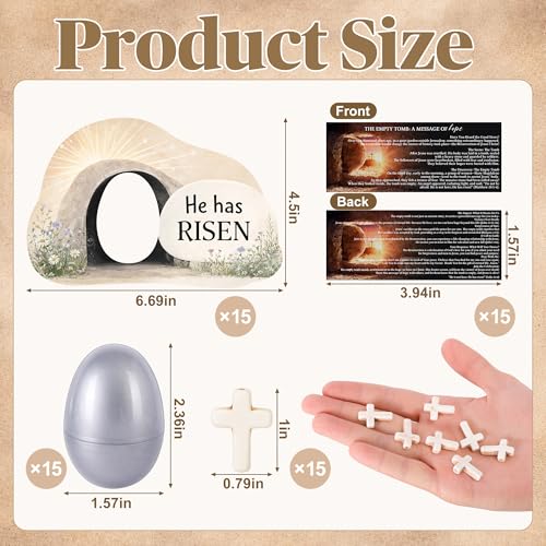 60 Pcs Easter Empty Tomb Eggs, 15 Set Resurrection Egg Tomb Card with Cross - color: 15 Set