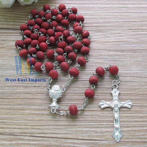 12 Pcs First Communion Favor Red Scented Rose Petal Rosary Necklace Gift