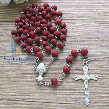 12 Pcs First Communion Favor Red Scented Rose Petal Rosary Necklace Gift