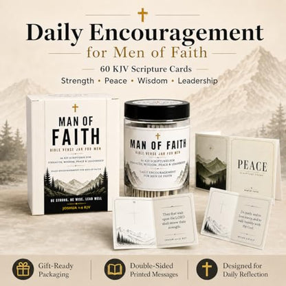 Bible Verse Jar for Men, 60 Scripture cards with bible verses, Gift for men - color: Man of Faith