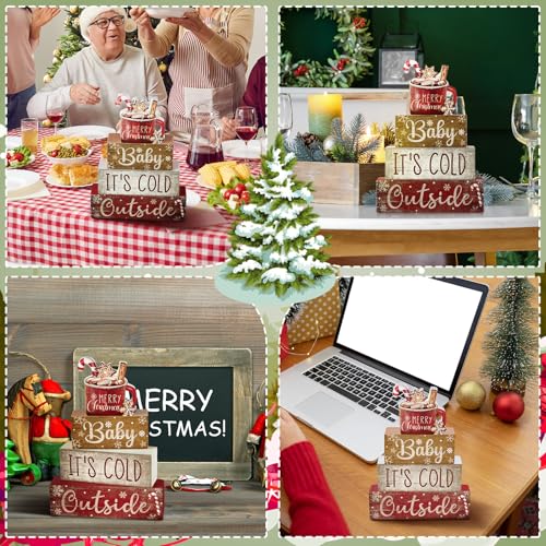 Moucuny 4 Pcs Christmas Table Decorations Indoor, Hot Cocoa Wood Block Sign - style: Cocoa