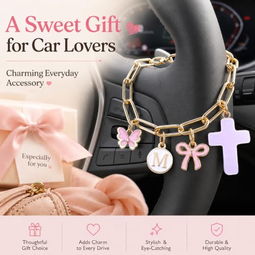 Cross Letter K Gold Car Steering Wheel Charm Chain Christian Gifts - color: Butterfly Letter K